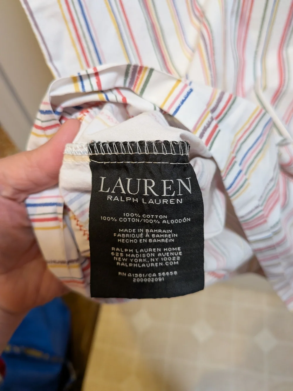 Ralph Lauren Cream Cotton Set Of 2 Pillowcases with Multicolor Pinstripes